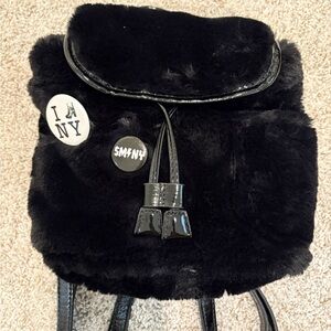 Steve Madden Black Faux Fur Mini Backpack